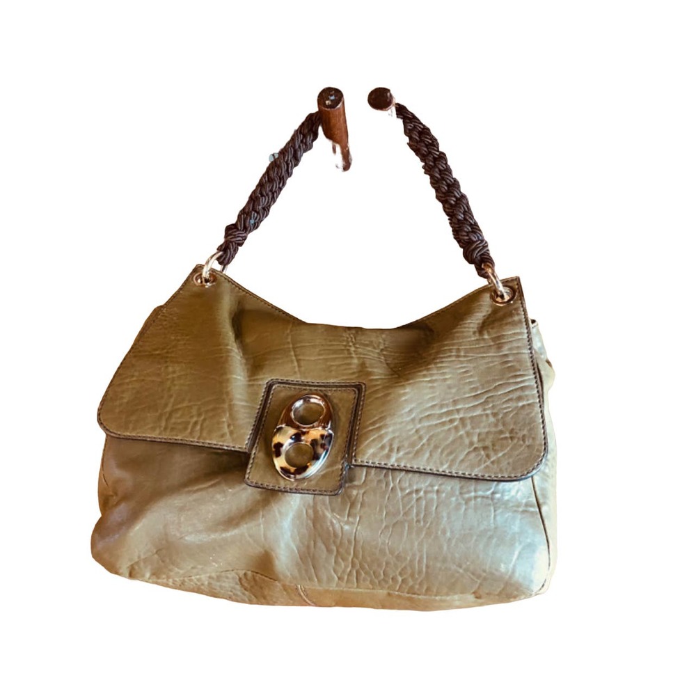 Escada brown leather shoulder bag with large decorative clasp